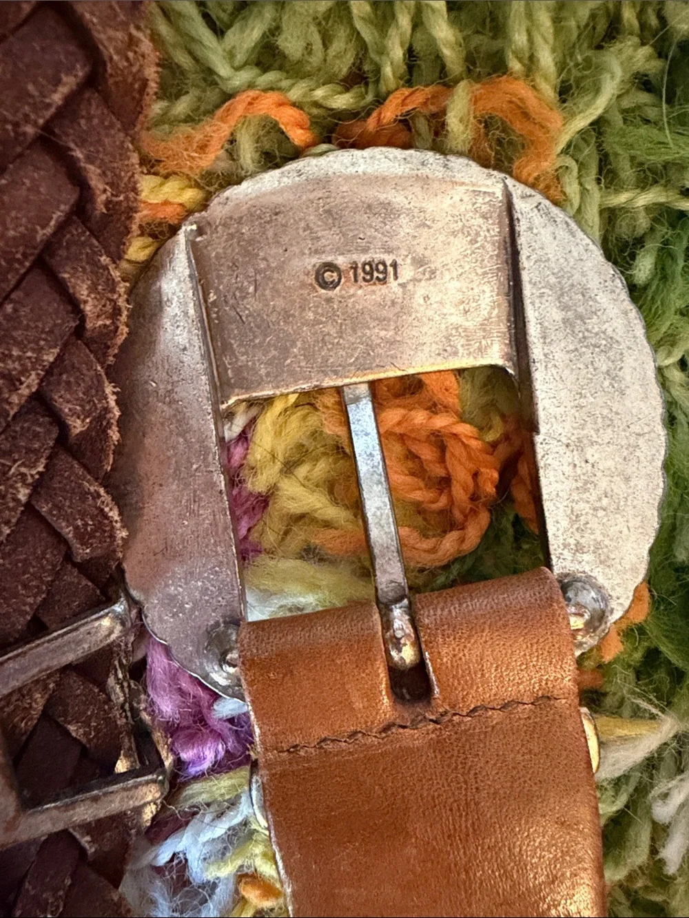 Vintage Brighton Y2K Brown Braided Leather Belt with Heart Conchos